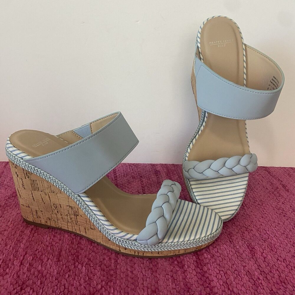 NEW Draper James RSVP Charlotte Wedge Sandals Blue Size 8